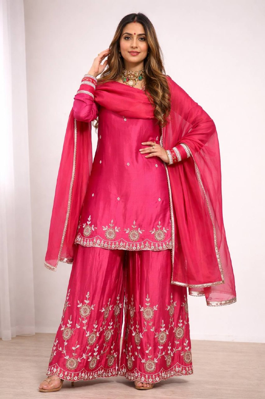 Radiant Rani Pink Embroidered Silk Couture
